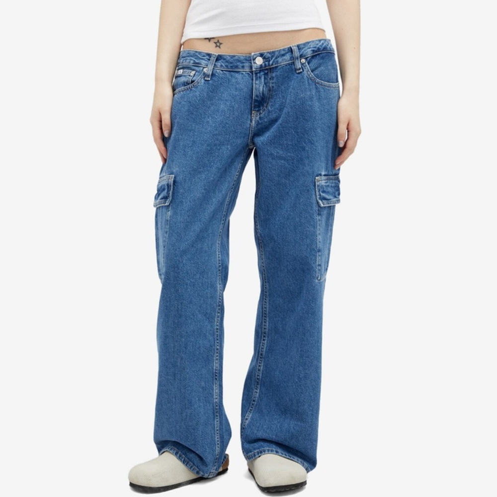 Calvin Klein Women's Extreme Low Rise Baggy Cargo in Denim Medium
